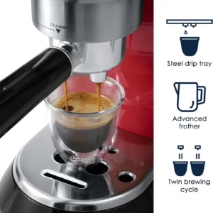 Delonghi EC680R DEDICA 15-Bar Pump Espresso Machine, Red view 6