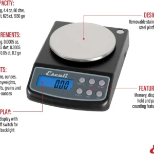 Escali Lab Weight Scale L Series, 8 x 5.75 x 2.5 in, Black view 6