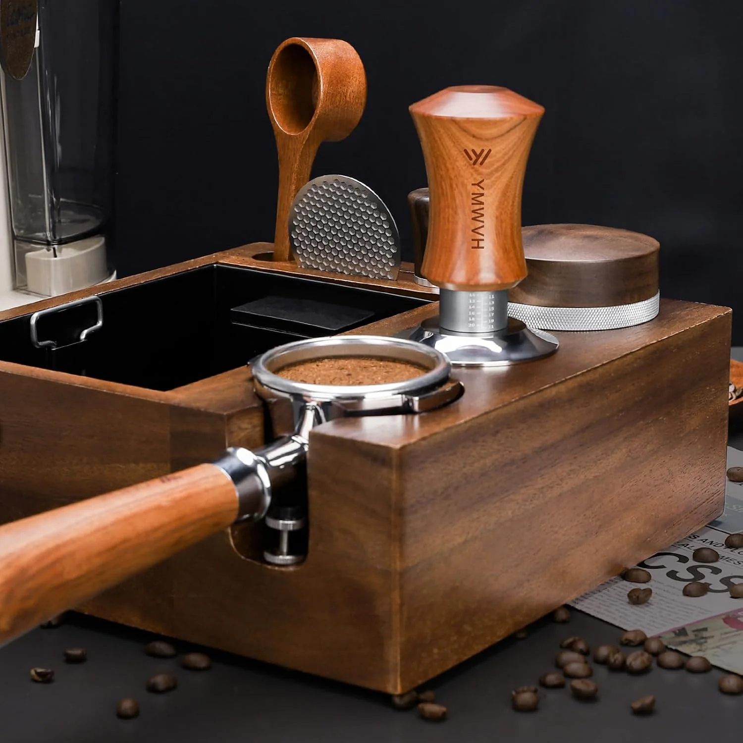 YMWVH 58mm tamper base showing precise diameter for portafilter fit