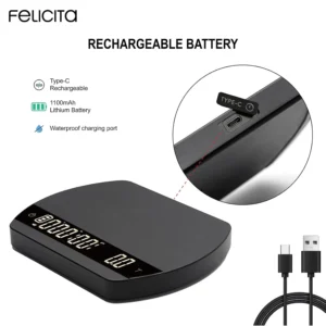 FELICITA ARC Coffee Scale, Electronic Espresso Scale and Pour-Over Coffee Scale with Timer, 0.1g Accurate, Water Flow Rate and Auto Timing Functions with 5 Working Modes view 2