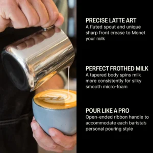 Fellow Eddy Steaming Pitcher - Milk Frother Pitcher with Fluted Spout, Premium Barista Tools for Precision Latte Art, 18/8 Stainless Steel, Polished, 12oz Jug view 2