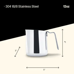 Fellow Eddy Steaming Pitcher - Milk Frother Pitcher with Fluted Spout, Premium Barista Tools for Precision Latte Art, 18/8 Stainless Steel, Polished, 12oz Jug view 4