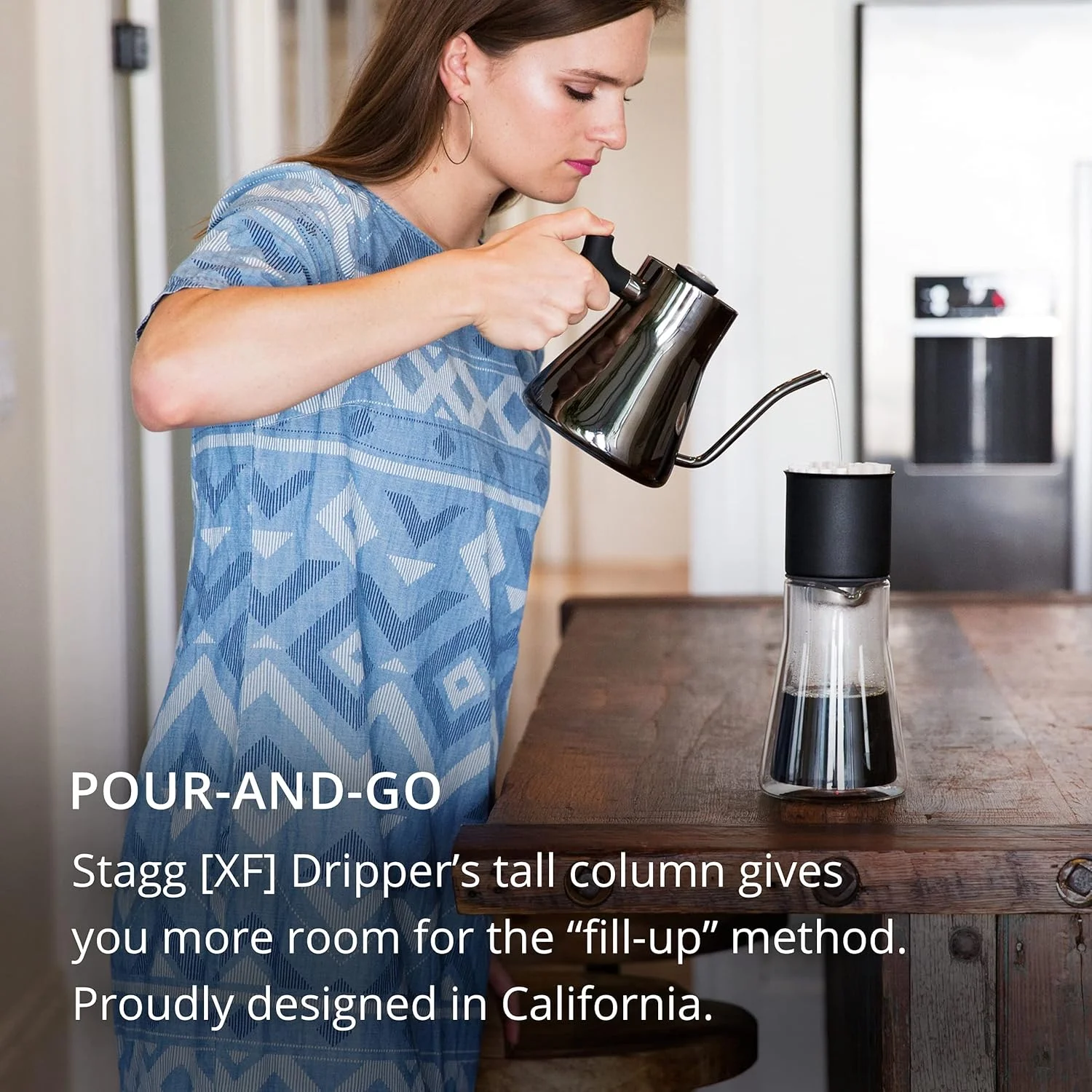 Fellow Stagg [XF] Pour-Over Coffee Maker Set – Stainless Steel Dripper, 20 oz Double Wall Glass Carafe & 30 Paper Filters, Built-in Ratio Aid, No Plastic Brewing, Matte Black view 2