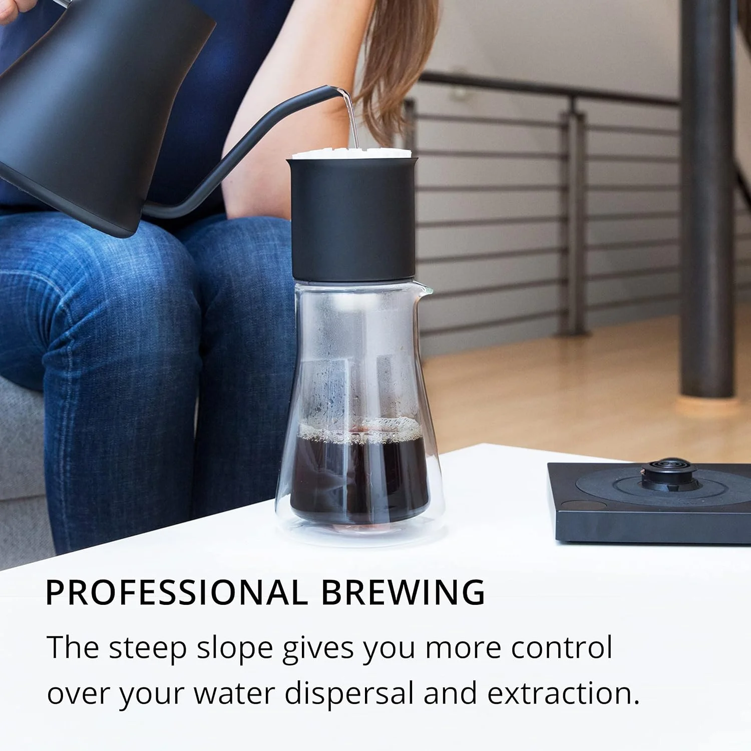 Fellow Stagg [XF] Pour-Over Coffee Maker Set – Stainless Steel Dripper, 20 oz Double Wall Glass Carafe & 30 Paper Filters, Built-in Ratio Aid, No Plastic Brewing, Matte Black view 3