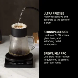Fellow Tally Pro Coffee Scale with Timer – Espresso Scale for Pour Over and Barista Brewing, Brew Assist Mode, 0.1g Accuracy, OLED Display, Rechargeable, Glass Top – Matte Black view 2