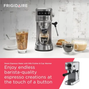 Frigidaire Steam Espresso Maker, Coffee Machine with Milk Frother & Cup Warmer, 20 Bar Pressure, 34 oz Removable Water Tank, Single or Double Shot, Stainless Steel view 3
