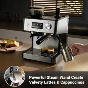 Gevi 20 Bar Espresso Machine with Built-in Grinder & Milk Frother | Professional Coffee Maker for Home | Cappuccino, Latte, 2.3L Removable Water Tank, Stainless Steel Steam Wand view 5