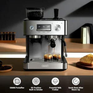 Gevi 20 Bar Espresso Machine with Built-in Grinder & Milk Frother | Professional Coffee Maker for Home | Cappuccino, Latte, 2.3L Removable Water Tank, Stainless Steel Steam Wand view 6