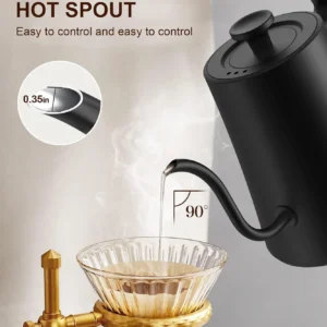 Gooseneck Electric Kettle, ±1°F Temperature Control, Up to 24H Keep Warm, 1.0L 1200W Fast Heating, 304 Stainless Steel Interior, Built-in Brew Timer, Pour Over Kettle for Coffee and Tea view 5
