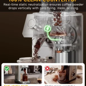 IAGREEA Conical Burr Coffee Grinder, 48 Grind Settings, 450RPM Low-Speed Anti-Static, Precision Timer, Portafilter Holder for Espresso, Drip, French Press, Cold Brew, Stainless Steel view 3