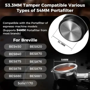 IKAPE 53mm Espresso Tamper, Premium Barista Coffee Calibrated Tamper with Spring Loaded, 100% Stainless Steel Tamper Compatible with 54MM Breville Bottomless Portafilter (Black) view 2