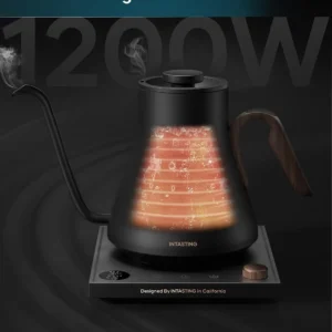 INTASTING Electric Kettle, Gooseneck Electric Kettle, ±1℉ Precise Temperature Control, Stainless Steel Interior, Quick Heating for Pour Over Coffee, Tea & Boiling Water, 0.9L (Matte Black) view 5