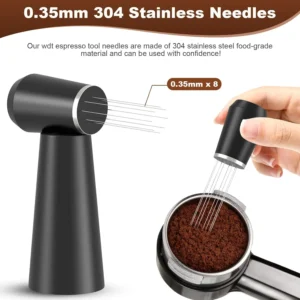 Jeymei WDT Espresso Distribution Tool,Espresso Whisk with 8 Extra 0.35mm 304 Stainless Steel Needles，Espresso Comb Tool for Barista Black Coffee Ground Stirrer view 2