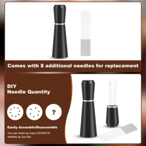 Jeymei WDT Espresso Distribution Tool,Espresso Whisk with 8 Extra 0.35mm 304 Stainless Steel Needles，Espresso Comb Tool for Barista Black Coffee Ground Stirrer view 4