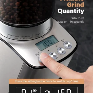 KIDISLE Conical Burr Coffee Grinder Electric, Espresso Grinder for Home Use, Burr Mill with 51 Grind Settings, Precision Electronic Timer, Stainless Steel Container view 2