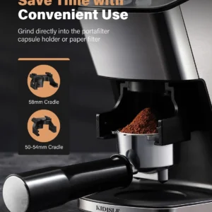KIDISLE Conical Burr Coffee Grinder Electric, Espresso Grinder for Home Use, Burr Mill with 51 Grind Settings, Precision Electronic Timer, Stainless Steel Container view 5