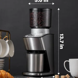 KIDISLE Conical Burr Coffee Grinder Electric, Espresso Grinder for Home Use, Burr Mill with 51 Grind Settings, Precision Electronic Timer, Stainless Steel Container view 7