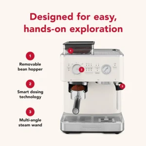 KitchenAid Semi Automatic Espresso Machine with Burr Grinder, 2.5L, KES6551PL, Porcelain White view 3