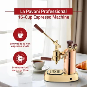 La Pavoni Professional 16-Cup Lever Espresso Machine - Copper and Brass Espresso Maker with Bottomless Portafilter - 38oz Boiler with Pressure Gauge - Manual Lever Operation - Made in Italy view 2