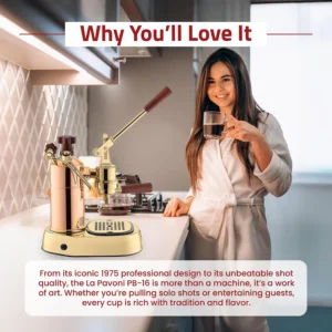 La Pavoni Professional 16-Cup Lever Espresso Machine - Copper and Brass Espresso Maker with Bottomless Portafilter - 38oz Boiler with Pressure Gauge - Manual Lever Operation - Made in Italy view 5