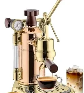 La Pavoni Professional 16-Cup Lever Espresso Machine - Copper and Brass Espresso Maker with Bottomless Portafilter - 38oz Boiler with Pressure Gauge - Manual Lever Operation - Made in Italy