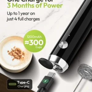 Maestri House Rechargeable Milk Frother with Stand, LunaFro Handheld Electric Foam Maker Waterproof Detachable Stainless Steel Whisk Drink Mixer Foamer for Lattes, Cappuccino view 3