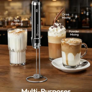 Maestri House Rechargeable Milk Frother with Stand, LunaFro Handheld Electric Foam Maker Waterproof Detachable Stainless Steel Whisk Drink Mixer Foamer for Lattes, Cappuccino view 7