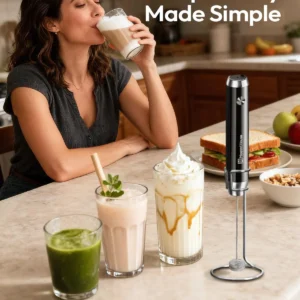 Maestri House Rechargeable Milk Frother with Stand, LunaFro Handheld Electric Foam Maker Waterproof Detachable Stainless Steel Whisk Drink Mixer Foamer for Lattes, Cappuccino