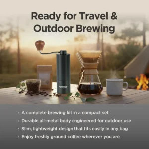 Manual Coffee Grinder - Stainless Steel Conical Burr with Adjustable Setting, Double Bearing - Max Capacity 0.88oz, Hand Grinder for Home, Travel and Camping, and Gift view 3