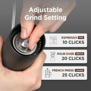 Manual Coffee Grinder - Stainless Steel Conical Burr with Adjustable Setting, Double Bearing - Max Capacity 0.88oz, Hand Grinder for Home, Travel and Camping, and Gift view 5