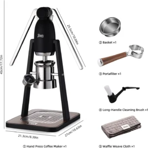 Manual Espresso Maker Set - Hand Press Espresso Machine – 12Bar Pressure Profiling, Dual-Lever Manual Coffee Maker with Pre-Infusion, Portable for Custom Espresso Shots, Stainless Steel (Black) view 2
