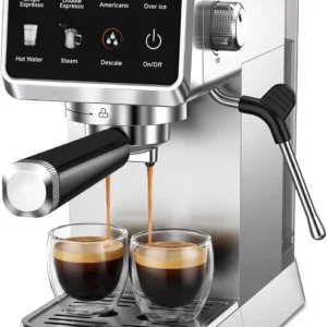 Mecity 20 Bar Espresso Machine with Milk Frother, Touchscreen Coffee Maker for Espresso, Americano & Over Ice Coffee, Compact Stainless Steel Latte & Cappuccino Maker view 1