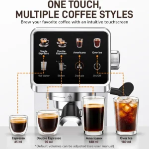 Mecity 20 Bar Espresso Machine with Milk Frother, Touchscreen Coffee Maker for Espresso, Americano & Over Ice Coffee, Compact Stainless Steel Latte & Cappuccino Maker view 2