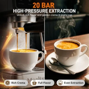 Mecity 20 Bar Espresso Machine with Milk Frother, Touchscreen Coffee Maker for Espresso, Americano & Over Ice Coffee, Compact Stainless Steel Latte & Cappuccino Maker view 3