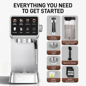 Mecity 20 Bar Espresso Machine with Milk Frother, Touchscreen Coffee Maker for Espresso, Americano & Over Ice Coffee, Compact Stainless Steel Latte & Cappuccino Maker view 7