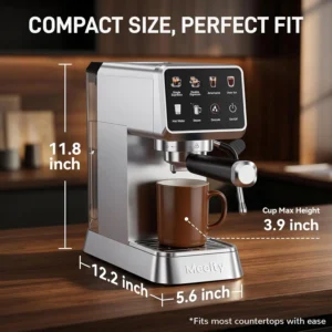 Mecity 20 Bar Espresso Machine with Milk Frother, Touchscreen Coffee Maker for Espresso, Americano & Over Ice Coffee, Compact Stainless Steel Latte & Cappuccino Maker
