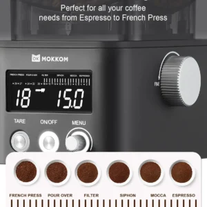 MOKKOM Electric Conical Burr Coffee Grinder with Removable Coffee Scale, Anti-static Coffee Bean Grinder, 31 Grind Settings and Precision Timer for Espresso Pour Over, French Press Black view 4