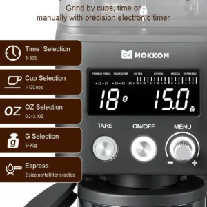 MOKKOM Electric Conical Burr Coffee Grinder with Removable Coffee Scale, Anti-static Coffee Bean Grinder, 31 Grind Settings and Precision Timer for Espresso Pour Over, French Press Black view 5