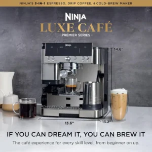 Ninja Luxe Café Premier 3-in-1 Espresso Machine, Drip Coffee, & Cold Brew | Built-in Grinder, Hands-Free Milk Frother, and Assisted Tamper for Cappuccinos & Lattes, Stainless Steel, ES601 view 2