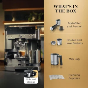 Ninja Luxe Café Premier 3-in-1 Espresso Machine, Drip Coffee, & Cold Brew | Built-in Grinder, Hands-Free Milk Frother, and Assisted Tamper for Cappuccinos & Lattes, Stainless Steel, ES601