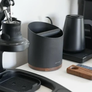 Normcore Espresso Knock Box, 1L Capacity Holds 20-25 Espresso Pucks, Stainless Steel with Walnut Non-Slip Base, Knock Bin For Home Baristas, Black view 7