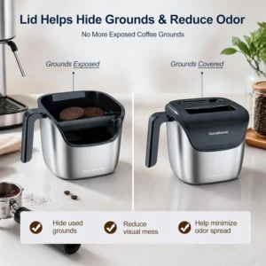 Ourokhome Espresso Knock Box with Lid, Compact Coffee Grounds Container for Home Coffee Bar, Removable Knock Bar, 304 Stainless Steel Exterior, Non-Slip Base & Handle, Easy Clean view 4