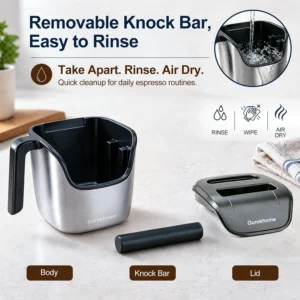 Ourokhome Espresso Knock Box with Lid, Compact Coffee Grounds Container for Home Coffee Bar, Removable Knock Bar, 304 Stainless Steel Exterior, Non-Slip Base & Handle, Easy Clean view 5