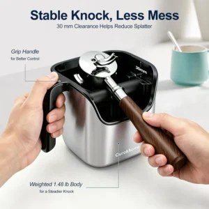 Ourokhome Espresso Knock Box with Lid, Compact Coffee Grounds Container for Home Coffee Bar, Removable Knock Bar, 304 Stainless Steel Exterior, Non-Slip Base & Handle, Easy Clean view 6
