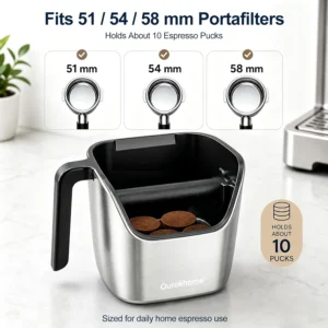 Ourokhome Espresso Knock Box with Lid, Compact Coffee Grounds Container for Home Coffee Bar, Removable Knock Bar, 304 Stainless Steel Exterior, Non-Slip Base & Handle, Easy Clean view 7