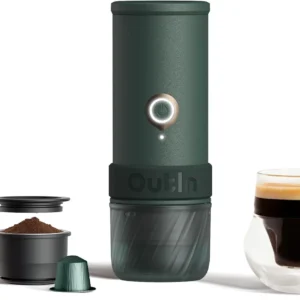 OutIn Mino Portable Electric Espresso Machine, Mini Camping Coffee Maker for Travel, Pocket Sized Coffee Machine Self-Heating, Ground Coffee & NS Capsule Adapter For Adventure view 1