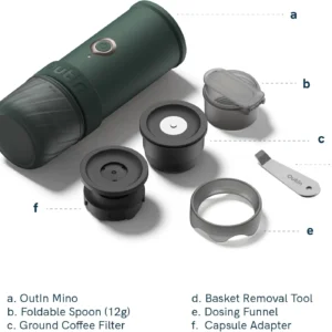 OutIn Mino Portable Electric Espresso Machine, Mini Camping Coffee Maker for Travel, Pocket Sized Coffee Machine Self-Heating, Ground Coffee & NS Capsule Adapter For Adventure view 2