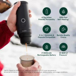 OutIn Nano Portable Electric Espresso Machine, Travel Coffee Maker for Camping, Car Coffee Maker Self-Heating with USB-C, With Ground Coffee & NS Capsule for RV, Hiking, Office view 3