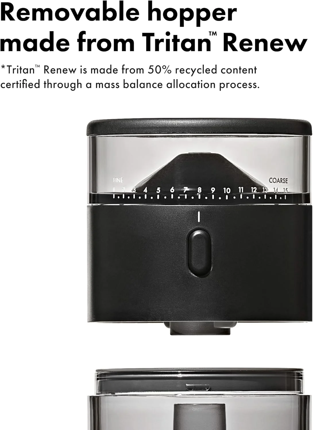 OXO grinder being stored on a small shelf