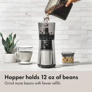 OXO Brew Conical Burr Coffee Grinder - Silver, Stainless Steel Burrs, One-Touch Automatic Smart Grind view 2